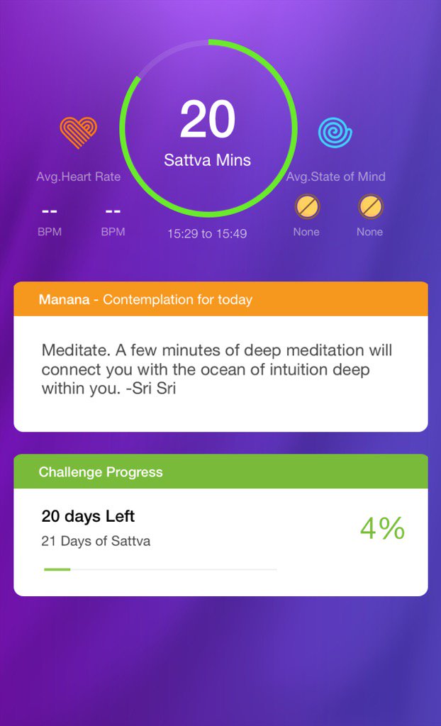 I meditated for 20 Mins using the <a href="/sattvalife/">Sattva</a> app