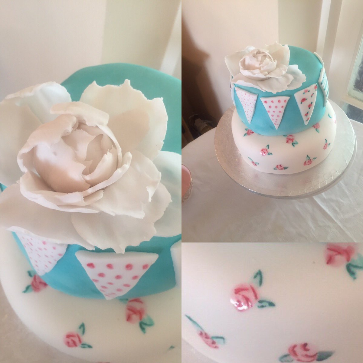 TLRKitchen's tweet image. Peonies and bunting cake #cathkidston #bunting #fondant