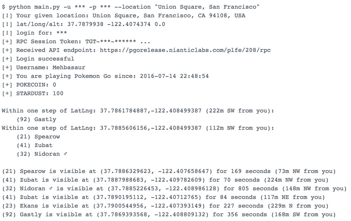 randal_olson's tweet photo. A #Python script that lets you look up the #Pokemon in a certain area for #PokemonGO.

https://t.co/uHFwa5DxNe https://t.co/FqCKt9saAC