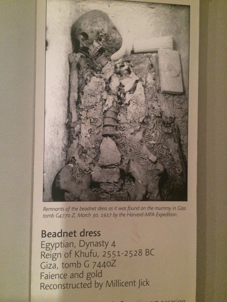 bernarddonoghue's tweet photo. Completely astonishing - an Egyptian dress dating from c2530 BC reassembled from the body in a grave @mfaboston https://t.co/P7vF1yj2kT