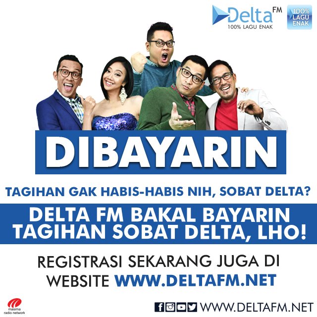 Delta_FM's tweet photo. Banyak yang harus dibayar tapi kantong kosong? Mau #DIBAYARIN Delta FM, Sob? Registrasi di https://t.co/QmtmsXJdQB https://t.co/enOHEg7luC