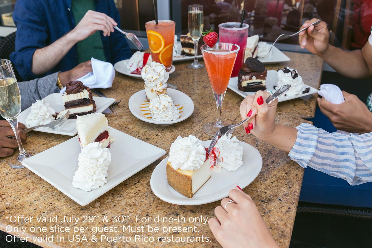 Cheesecake's tweet photo. Any Slice, Half Price* July 29 &amp; 30th is our way of saying thanks this #NationalCheesecakeDay https://t.co/ZrU3IOqIAk