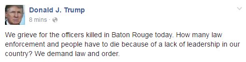 Donald Trump statement on three cops murdered in Baton Rouge