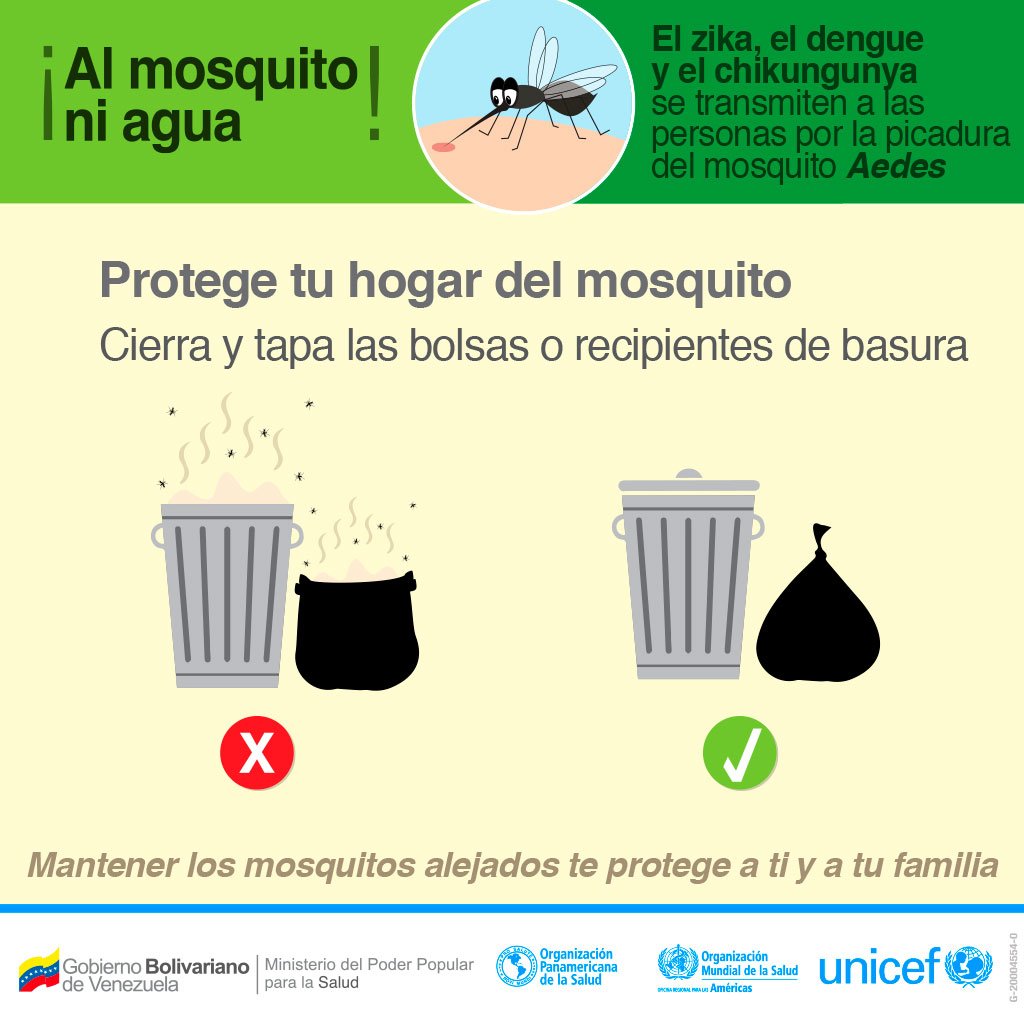 unicefvenezuela's tweet photo. Evita dengue, zika y chikungunya: cierra y tapa las bolsas y recipientes de basura #AlMosquitoNiAgua https://t.co/vcqIkVih9l