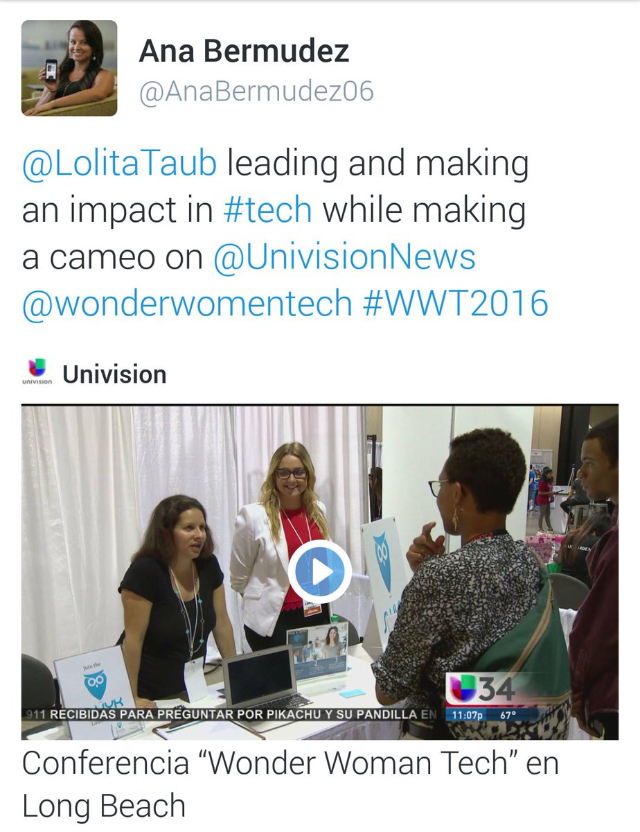 lolitataub's tweet photo. Thx @Univison2 @AnaBermudez06 @wonderwomentech for the women in tech spotlight! #WeArePioneers #technochicas https://t.co/iRiNaw726X