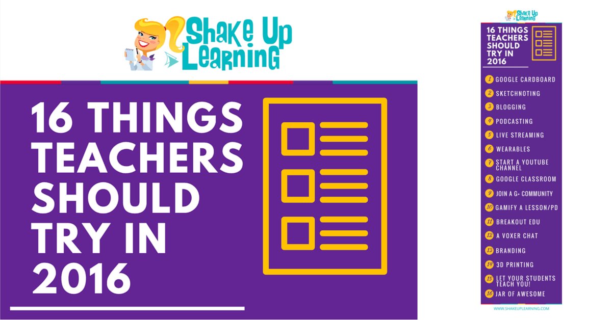 educooncom's tweet photo. 16 Things Teachers Should Try in 2016 @ShakeUpLearning https://t.co/oNcBHuwqmk #edtech #gafe #teachers https://t.co/n5AxrNE9nx