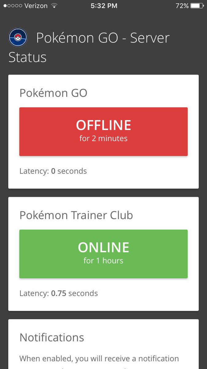 GoPokemonStatus's tweet image. #PokemonGO Server Status: OFFLINE.