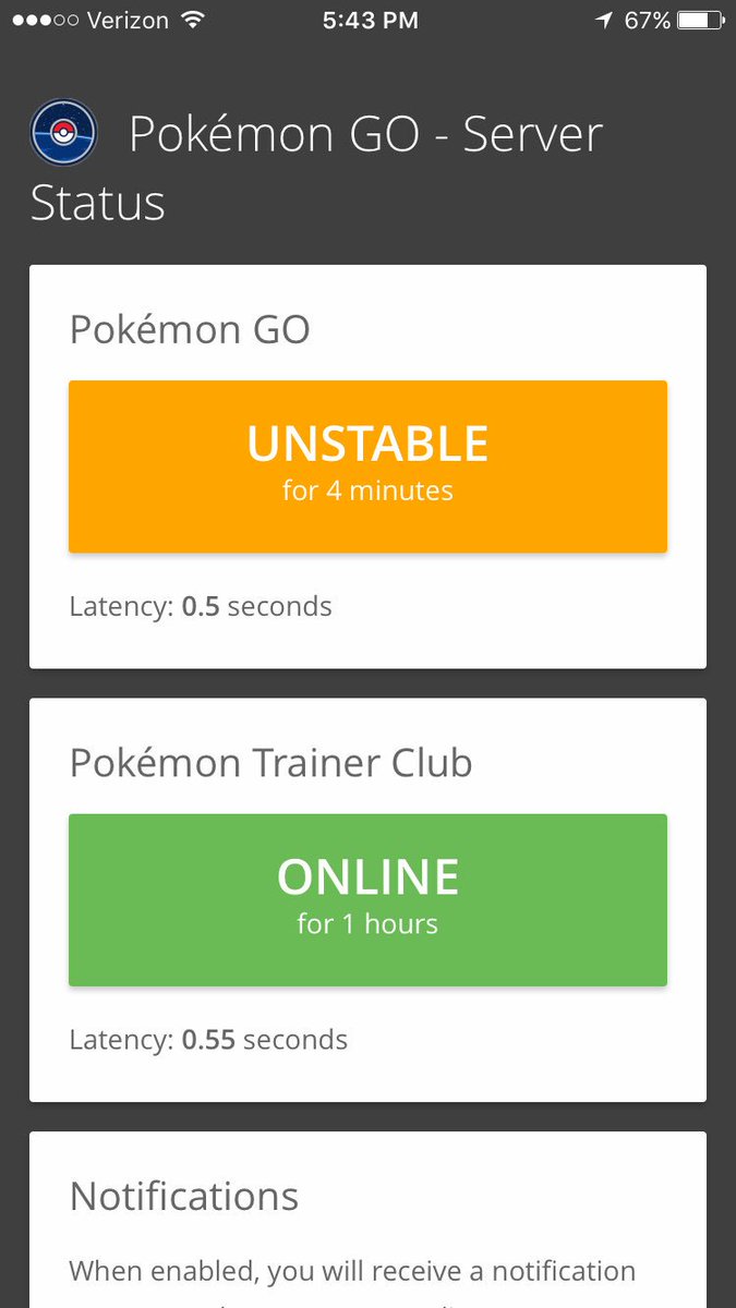 GoPokemonStatus's tweet image. #PokemonGO Server Status: UNSTABLE.