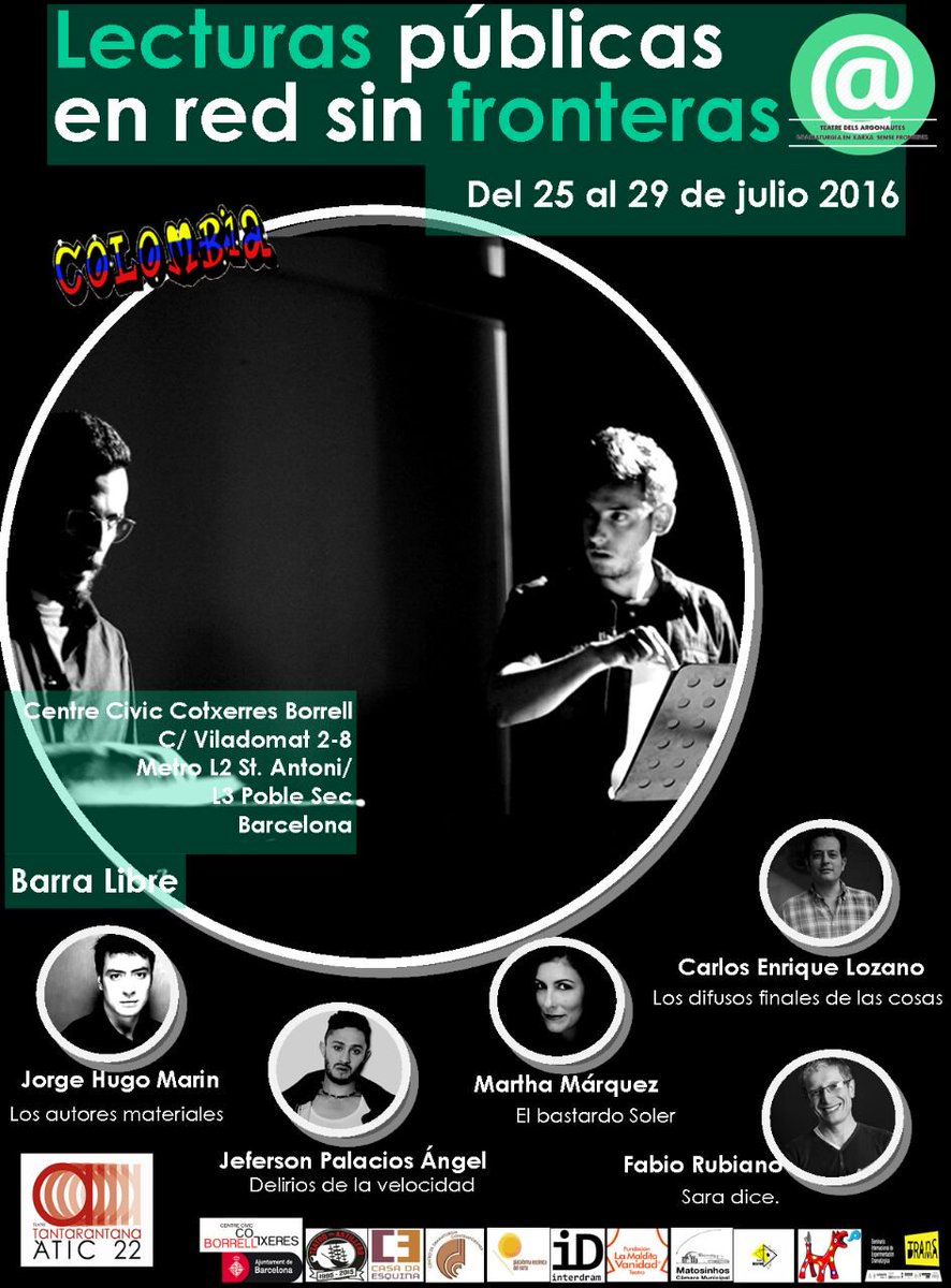 cenriquelozano's tweet photo. Lecturas de dramaturgia colombiana en Barcelona. @FabioRubianoO @jorgehugomarin @malditavanidad @KioskoTeatral https://t.co/YjwdVQyM95