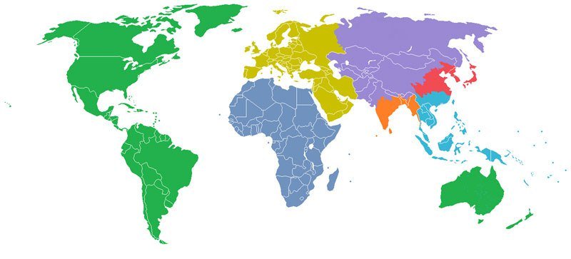 #Map shows how the world population can be divided into equal areas of 1 billion residents.