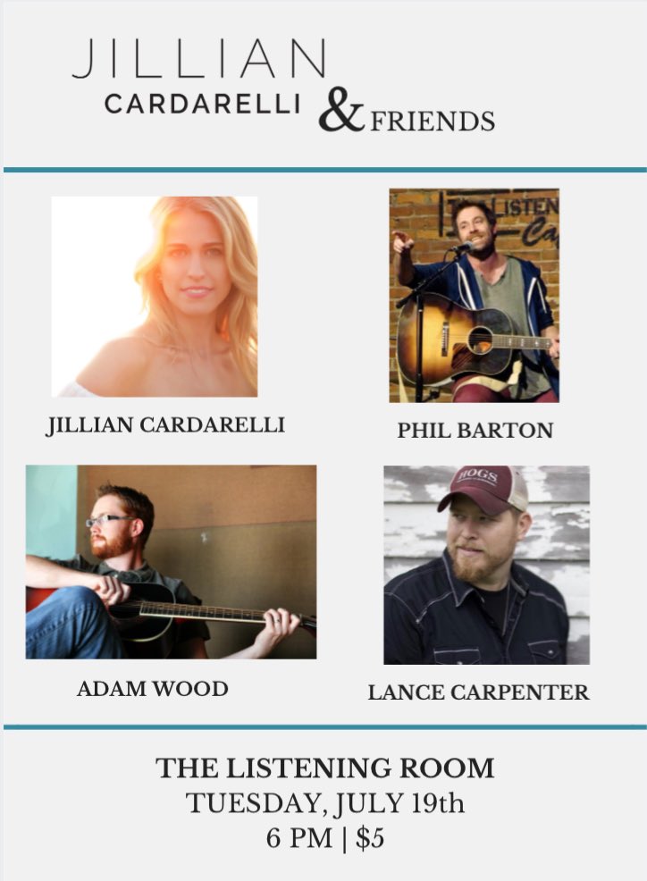 #Nashville: Tuesday <a href="/listeningroom/">Listening Room Cafe</a> with <a href="/philbartonmusic/">Phil Barton</a> <a href="/lancecarpenter/">Lance Carpenter</a> &amp; <a href="/adamnwood/">Adam Wood</a>!