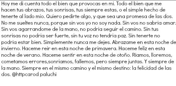 httpcarod's tweet photo. "Quiero pedirte algo, y que sea una promesa de las dos. No me sueltes nunca" https://t.co/3bvaUZ9DgZ