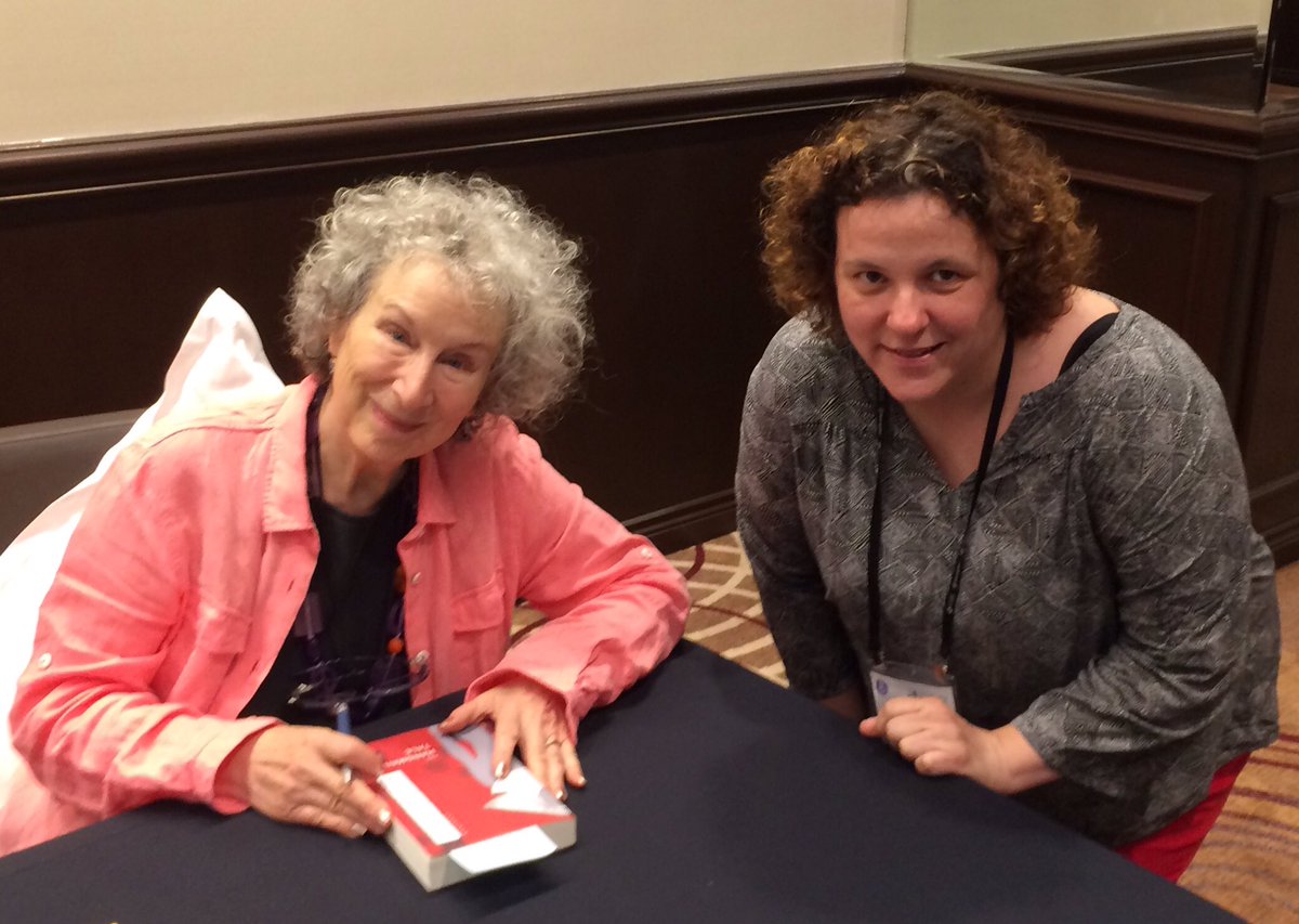 saraaspencer's tweet photo. Thxs @MargaretAtwood 4 signing #Handmaid'sTale 4 @PhilSpence33 as he quoted u in his @uOttawa vale speech #IBTO2016 https://t.co/bXo0dx37S1