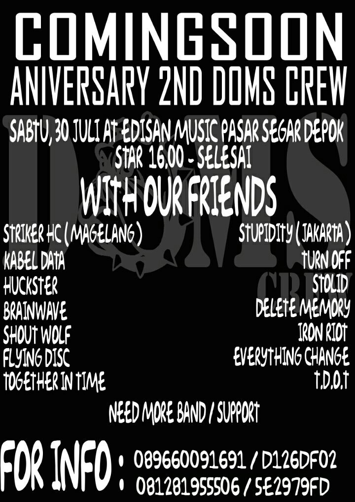 Comingsoon 30/7/16 <a href="/EdisanOfficial/">EDISAN MUSIC</a> with @STRIKERBEATDOWN <a href="/Stupiditos_/">STUPIDITY 25</a> <a href="/TOHC_/">TURN OFF</a> <a href="/kabeldatarock/">KABEL DATA</a> <a href="/HucksterHC_/">yoga putra pratama</a> <a href="/STOLID_HC/">S T O L I D</a>