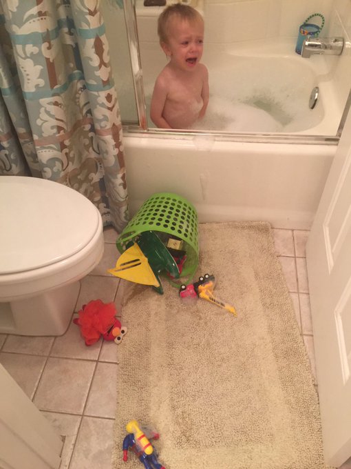 Worst parent in the world because I gave him a bucket of toys for his bath 🙈 #lessonlearned #assholeparents<a href="/tag/lessonlearned"class="tags"><span>#lessonlearned</span></a><a href="/tag/assholeparents"class="tags"><span>#assholeparents</span></a>