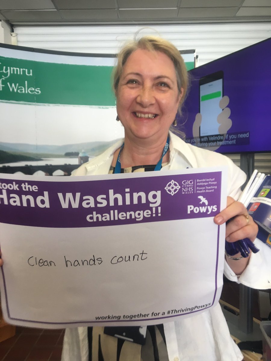 PTHBhealth's tweet photo. Trish took the hand washing challenge! #RWAS #thrivingpowys https://t.co/DFro46bYNk