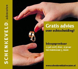 #Inloopspreekuur #Hoorn : gratis advies over #echtscheiding donderdag
21-7 tussen 16-17.30u:bit.ly/22eMTtB