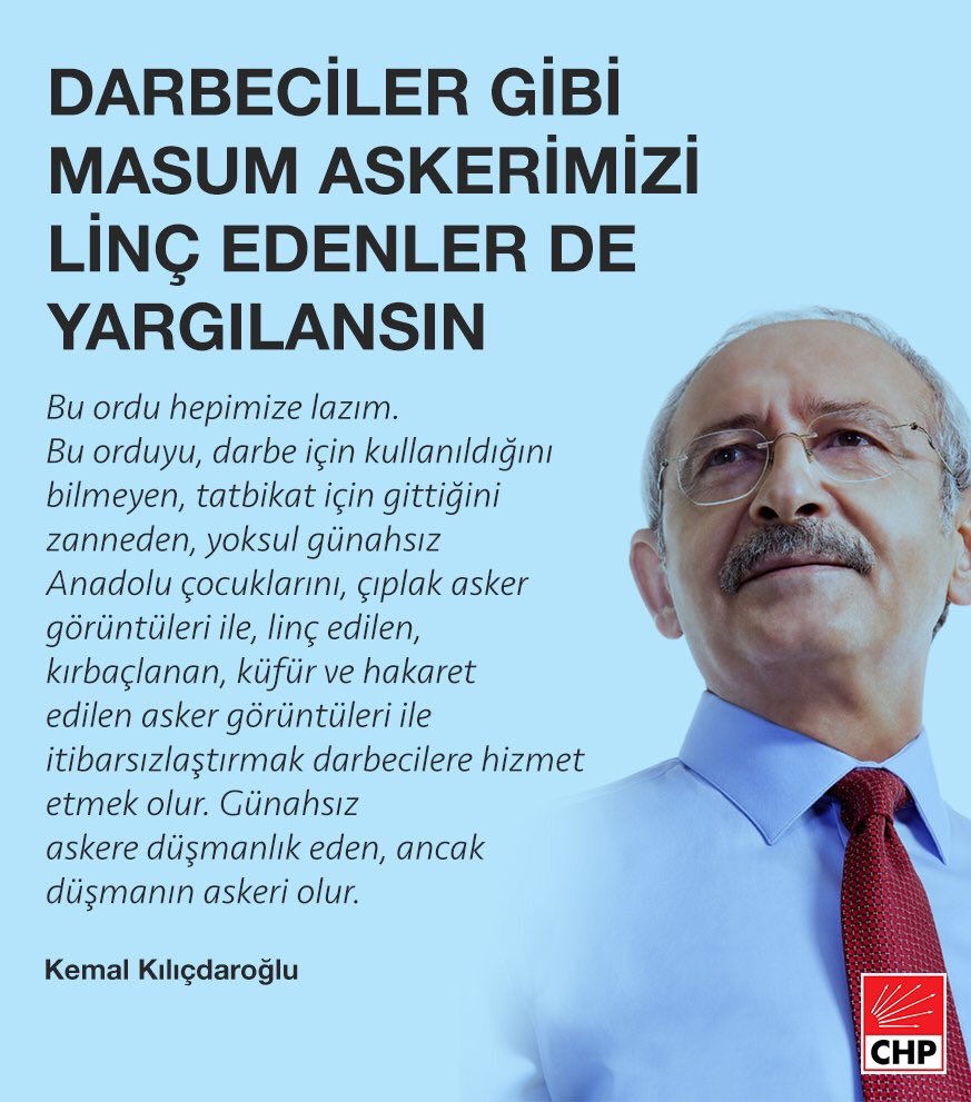 Mehmetciğe karşı linç ve işkenceler kabul edilemez..Bir tek Ordu'muz var ve Ordu'nun onuru korunmalıdır.