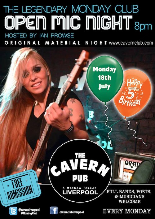 cavernliverpool's tweet photo. Tonight @IanProwse Monday Night Club in Cav Pub celebrates its 5th Birthday. #happybirthday Come join the #party 8pm https://t.co/8KA0KXrL34