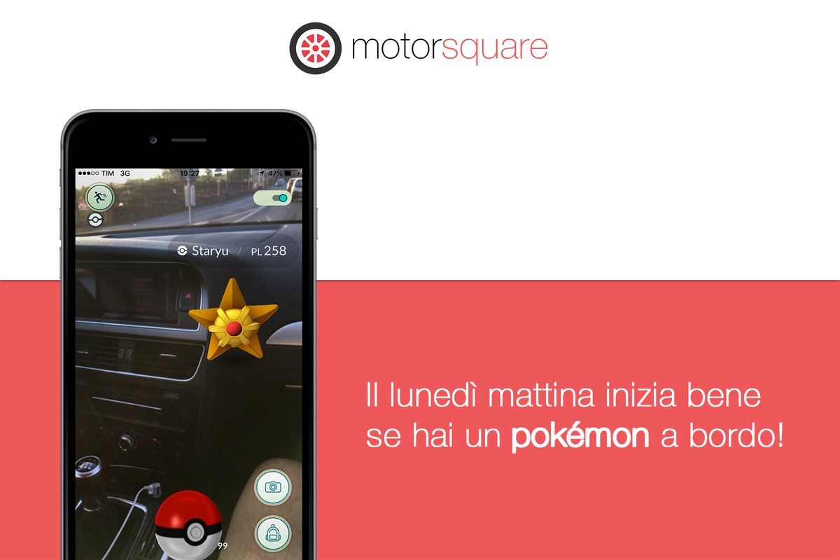 Il #lunedi mattina inizia bene se hai un #Pokemon a bordo! Però ricorda: se guidi non puoi giocare! #PokemonGO