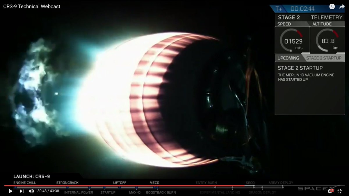 vacant3rdman's tweet image. This was cool to see, #Falcon9 1st stage #boostback burn filmed from 2nd stage #CRS9 youtu.be/FCCyVCvN2bo?t=…