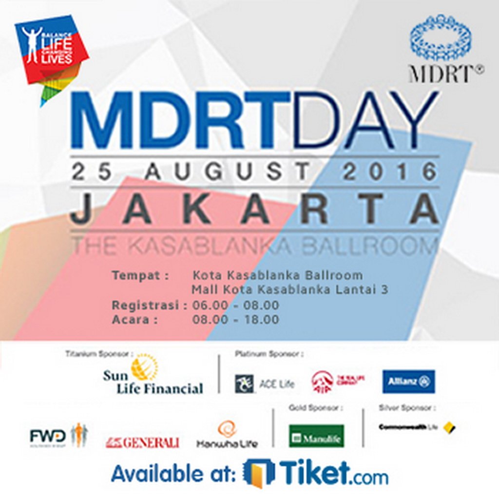 tiket's tweet photo. MDRT DAY JAKARTA 2016 25 Aug 2016 - 08:00 s/d 18:00 Jakarta | Tiket via https://t.co/kbZ3DkgDb5 #TiketEvent https://t.co/0U5yYzJct4