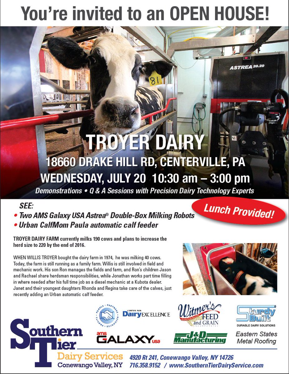 Troyer Dairy Farm opens its doors this Wednesday! The farm is open to all spectators from 10:30 am - 3:00 pm.