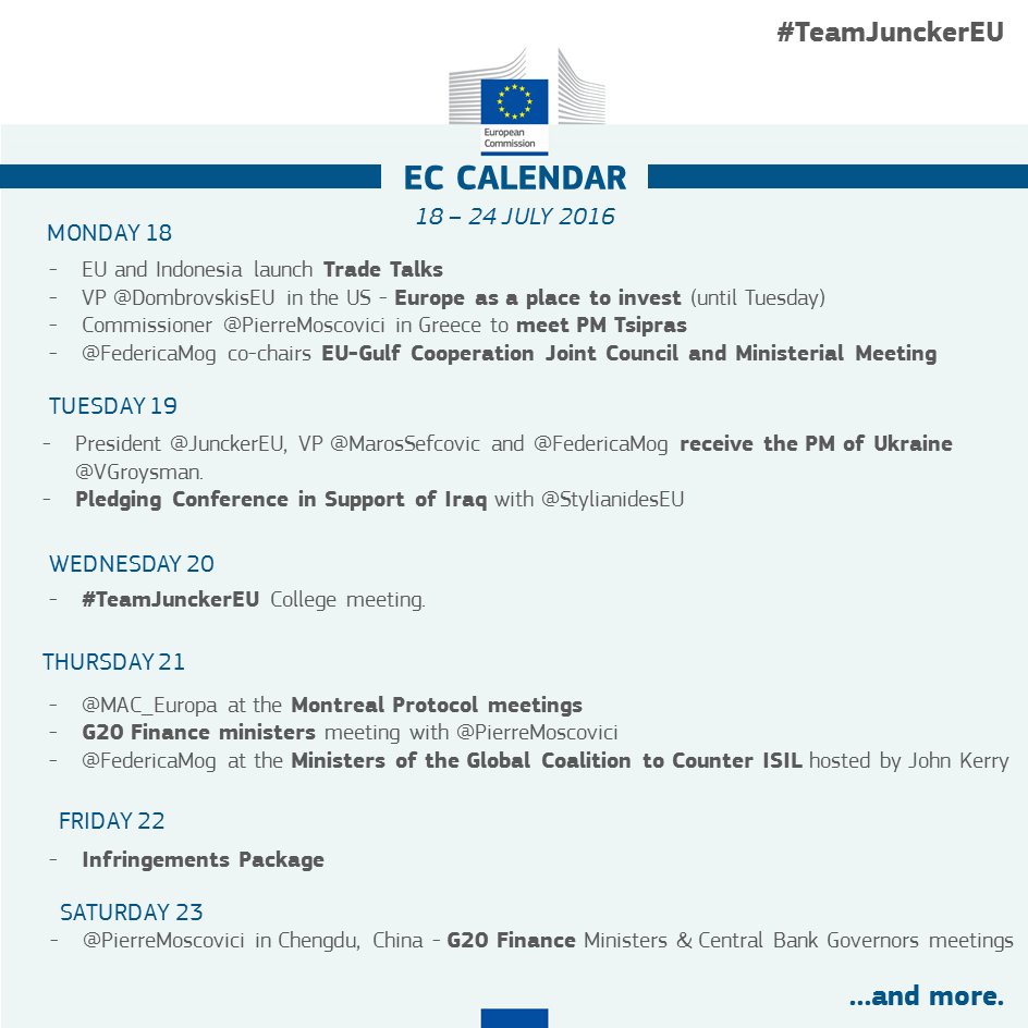 Te Uitdrukkelijk Maak los European Commission on Twitter: "Our agenda for the week including  #TeamJunckerEU key events &amp; announcements. More info  https://t.co/KaUhzmqfDl https://t.co/GxAPrNWxvX" / Twitter