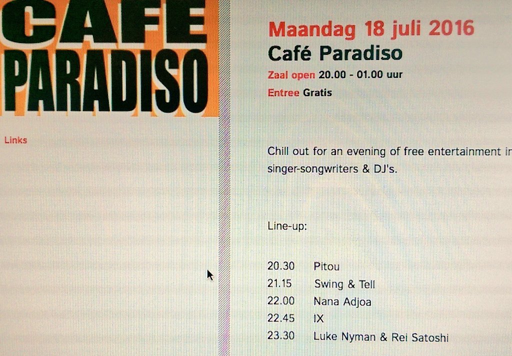 Happening at Cafe Paradiso tonight. Rei &amp; I play at 23u. Its free entry, don't ya know. goo.gl/EP8mGL