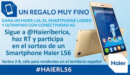 haier_aire's tweet photo. Sigue @Haieriberica, haz RT y participa en el #sorteo de un L56, el smartphone ligero y ultrafino de Haier #HaierL56 https://t.co/BtC9qqcGgQ