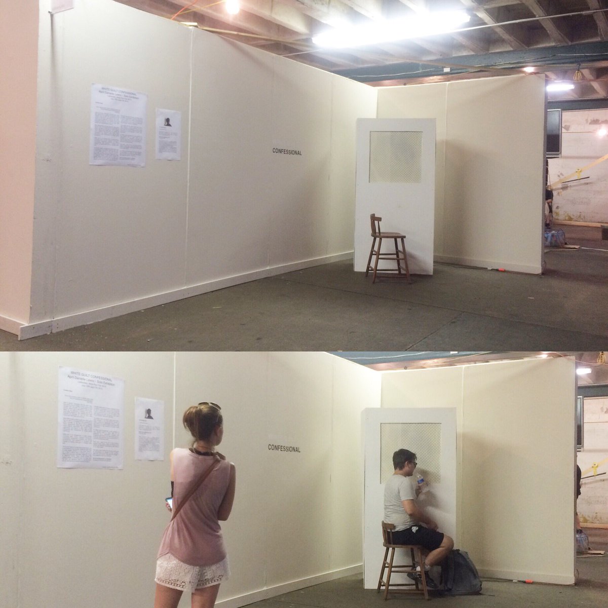 HoesyCorona's tweet photo. "white guilt confessional" a solo show by April Danielle Lewis curated by #Labbodies#artistrunartfair#artscape2016 https://t.co/kKEyRSpSSj