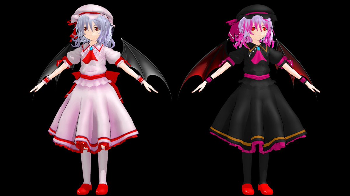 チロ En Twitter Mmdモデル レミリアの改造が少しづつ進んでいます 左が改造 前で右が改造中のレミリアです 色を変えたり等など意外に楽しいです