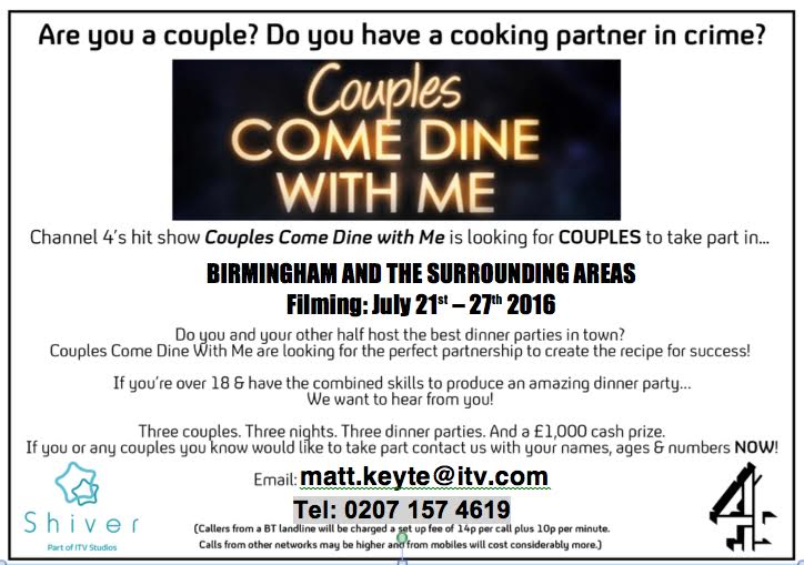 arkcasting's tweet image. @SachaRJones We are looking for Birmingham based couples to take part in a new series of #comedinewithme! Please RT!