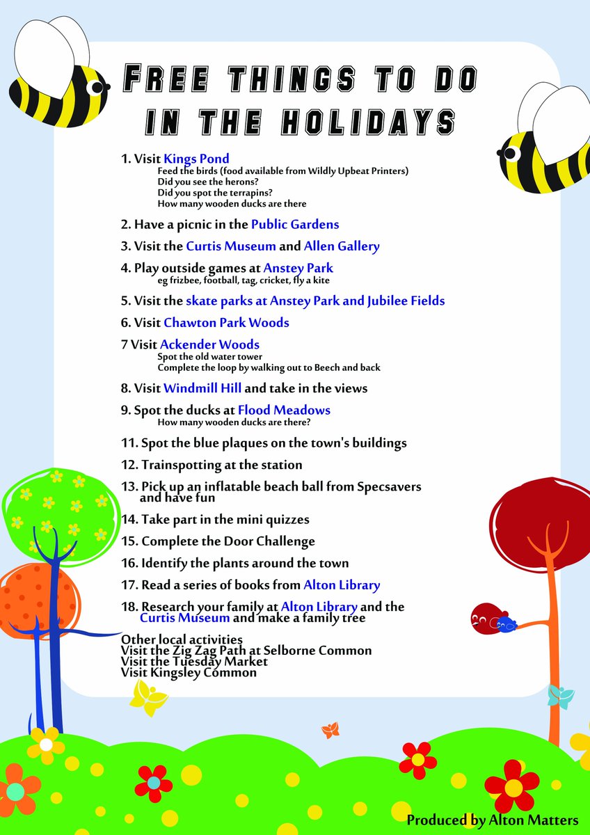 #summerfun #freeactivities #aroundtown 
<a href="/BusinessEH/">Business EastHants</a> <a href="/VisitSEEngland/">Visit South East England</a>  @altonnewsgu34 <a href="/majesticalton/">Majestic Wine Alton</a>  <a href="/SW_Trains/">abcd1234 abcd1234</a>