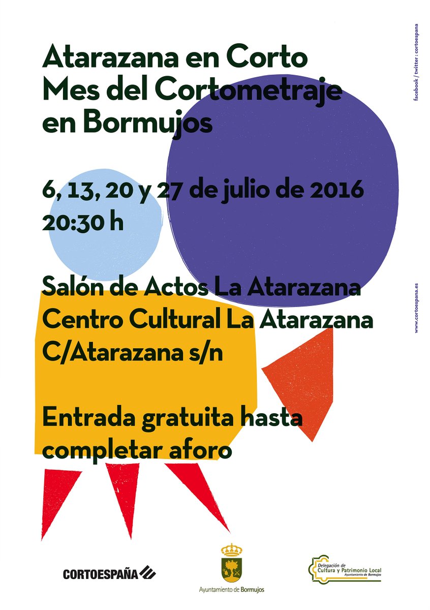 AytoBormujos's tweet photo. Mes del #Cortometraje en #Bormujos organizado por Delegación de #Cultura y @CortoEspana  #Gratis #TDScultura #Cine https://t.co/Cnd5lqwqzN