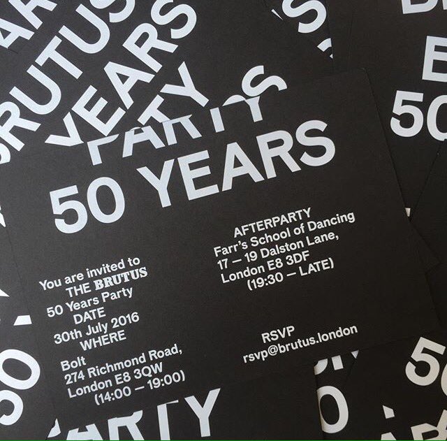 EndureBC's tweet photo. Don't miss this @BrutusTrimfit 50 Years #party @boltlondon #art #fashion #craftbeer #BBQ #eastlondon #londonfields https://t.co/CA9af5J3Q9