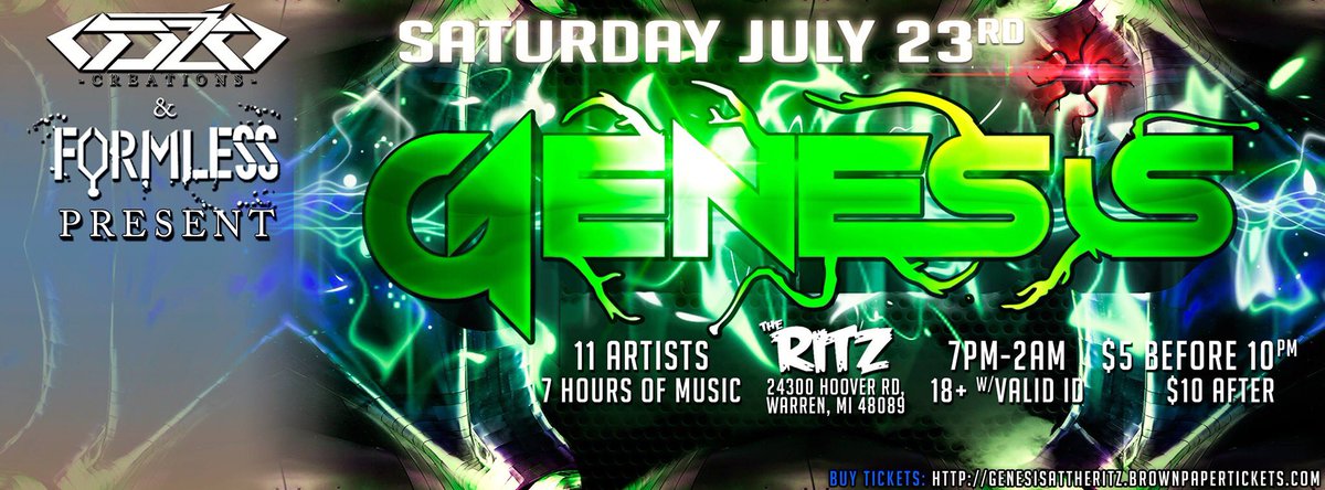 formlessent's tweet image. Genesis is this Saturday at the Ritz - $5 before 10, $10 after. Don't miss it!!!