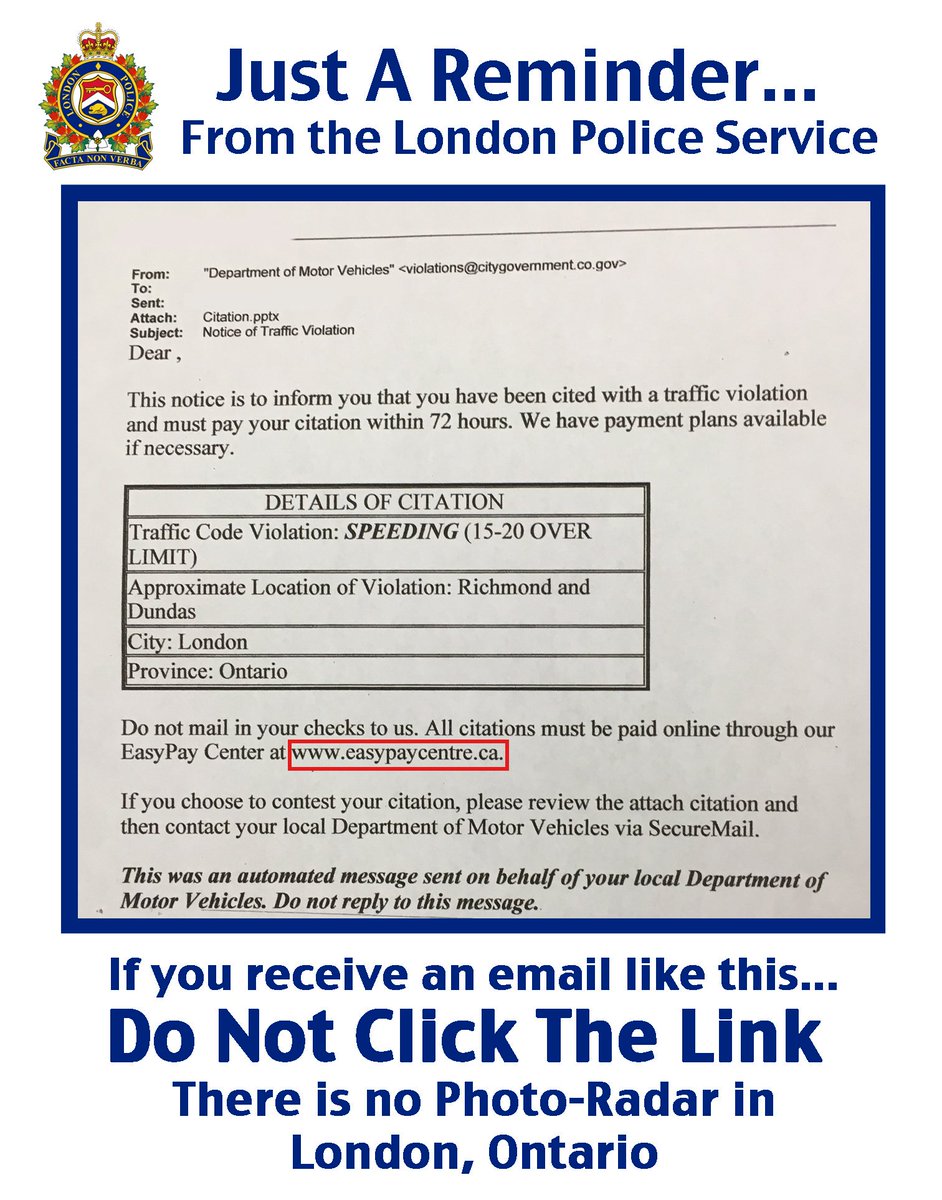 #MondayMemo Don't fall for this new scam, don't click the link or open the attachment. #NoPhotoRadarInLondon #ldnont