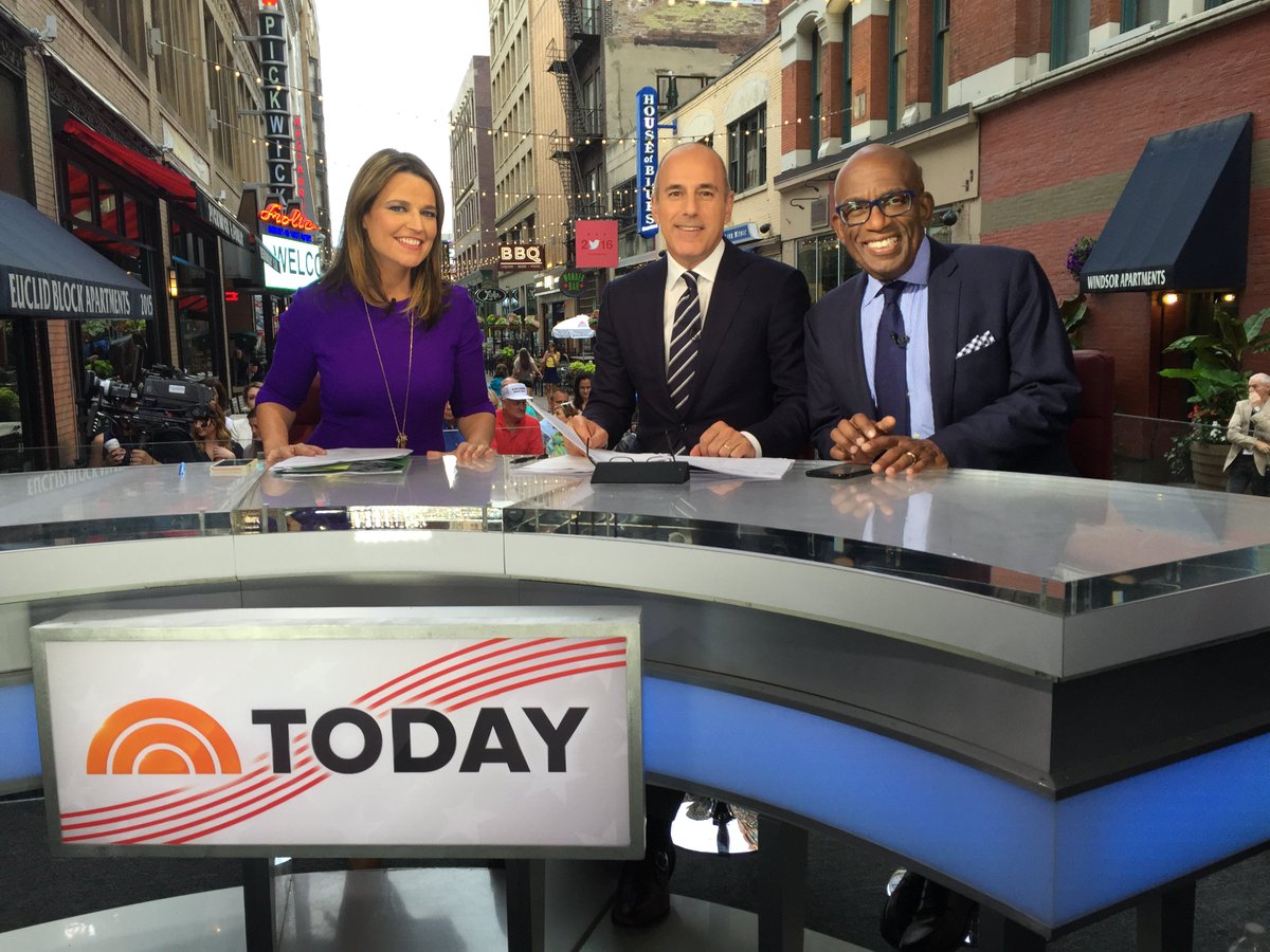 TODAYshow's tweet photo. Cleveland looks good on you, @SavannahGuthrie, @MLauer &amp; @alroker! #RNCToday #RNCinCLE https://t.co/Fs9La7k1q6