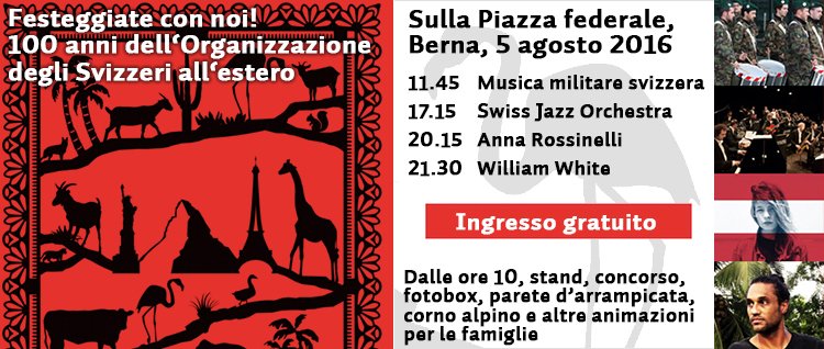 100 anni dell'Organizzazione degli Svizzeri all'estero. Festeggiate con noi a Berna, 5 agosto. #100ASO #5aSvizzera