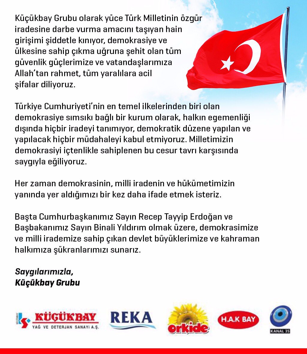 Yüce Türk Milletinin özgür iradesine darbe vurma amacını taşıyan hain girişimi şiddetle kınıyoruz.