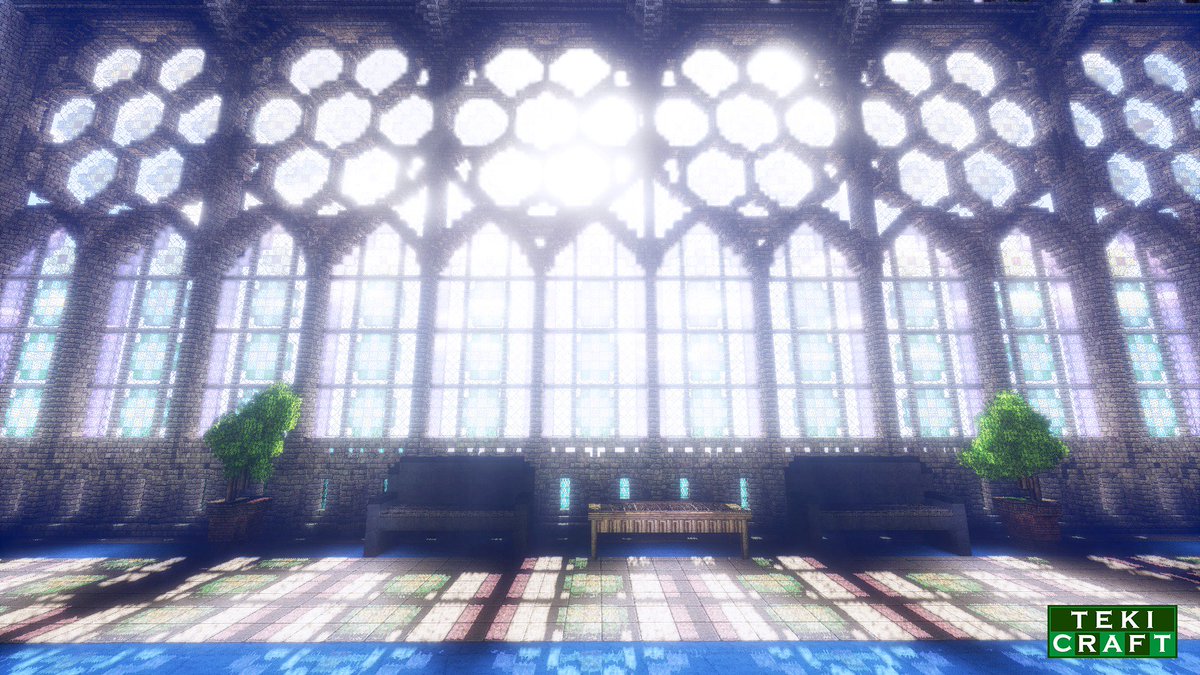 テキ助 Tekicraft3d配布中 Auf Twitter Seus V11 0の板ガラスの色を反映した影を生かして 涼しさにも温もりを感じられる ステンドグラスの回廊を作ってみました Minecraft建築コミュ Minecraft