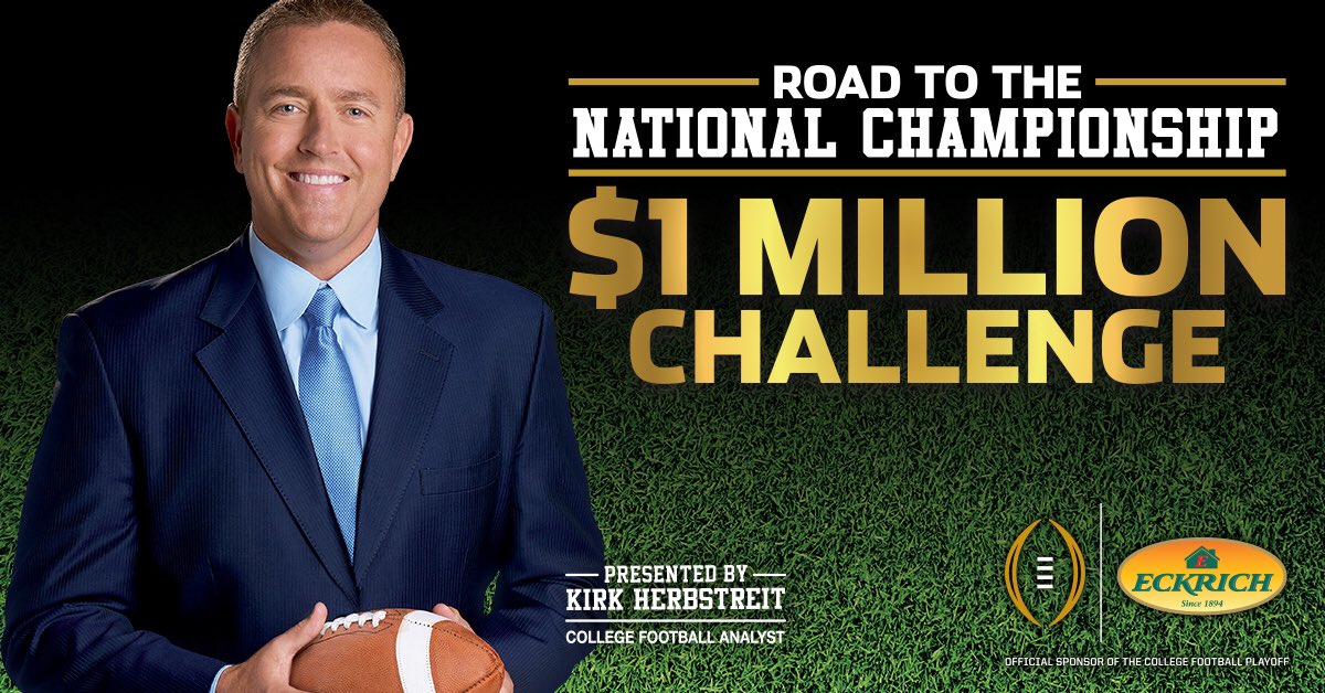 KirkHerbstreit's tweet photo. .@EckrichMeats is giving CFB fans the chance to throw for $1M all season long! https://t.co/bPufh19fRi #spon https://t.co/levR1ihQ4i