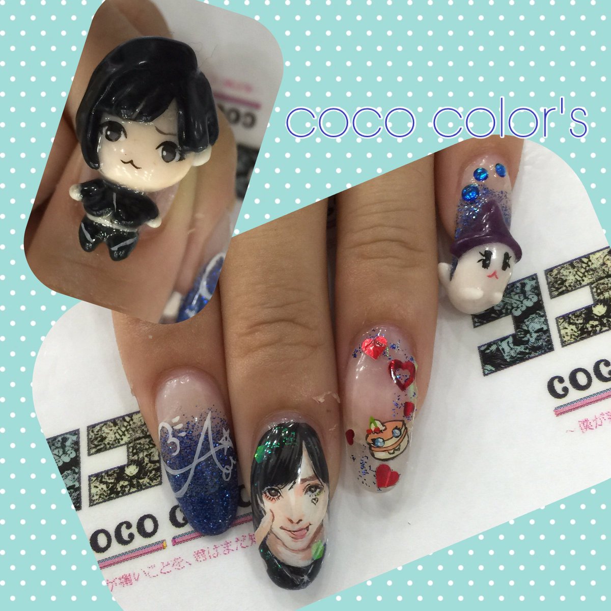 Color Sすずきあい お客様オーダー 蒼井翔太さん 似顔絵ネイル 親指にどどんと3dがかわいい 痛ネイル