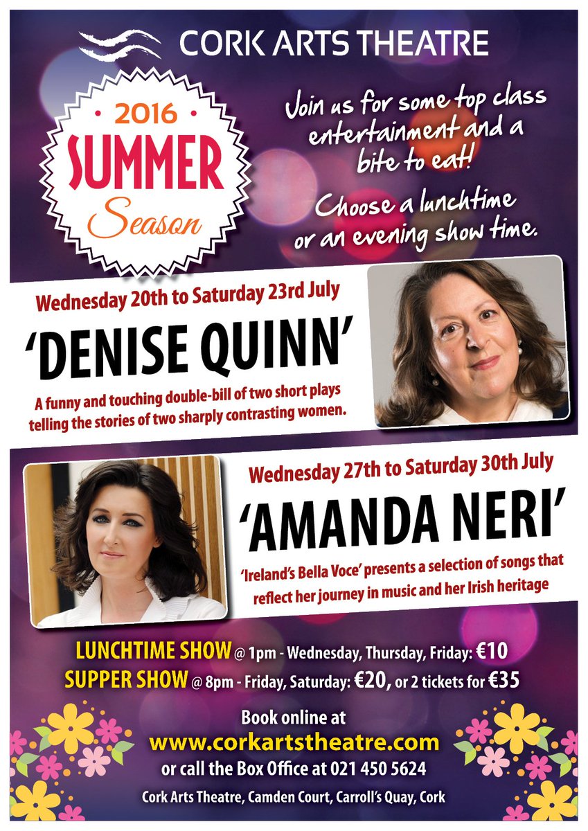 Coming up at @corkartstheatre!This week Denise Quinn performs a double-bill of two one-act plays! @TourismWestCork