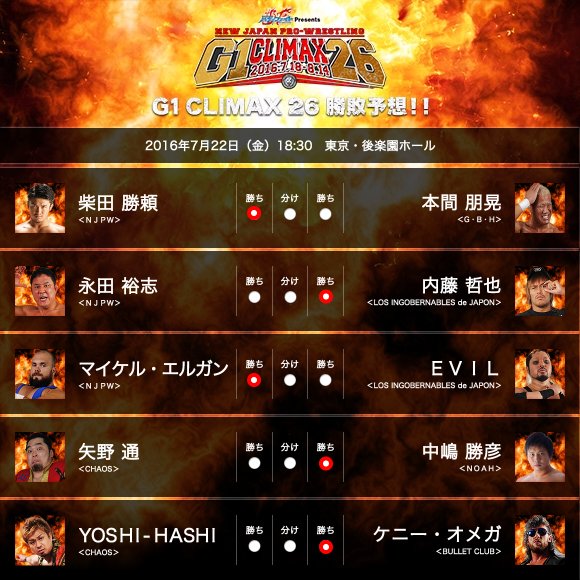 【G1 CLIMAX 26 】＜7.22 後楽園＞ 勝敗予想！ https://t.co/eyySP1wt4t #njpw #g126 #g126予想 #g126_0722後楽園 https://t.