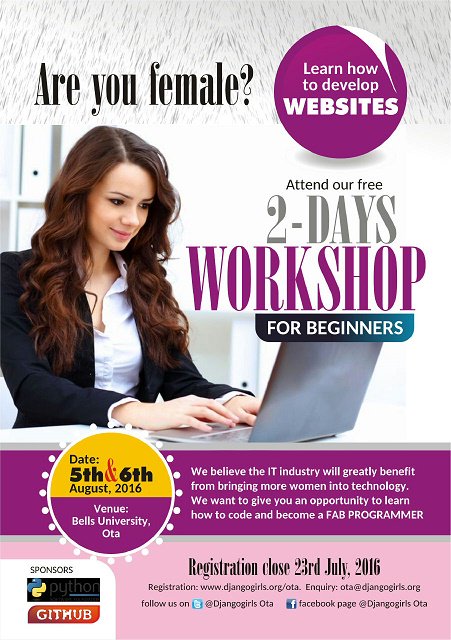 Infoshareng's tweet photo. Attend #Djangogirlsota free workshop for beginners and start developing websites in no time https://t.co/qv9vNzLSyb
