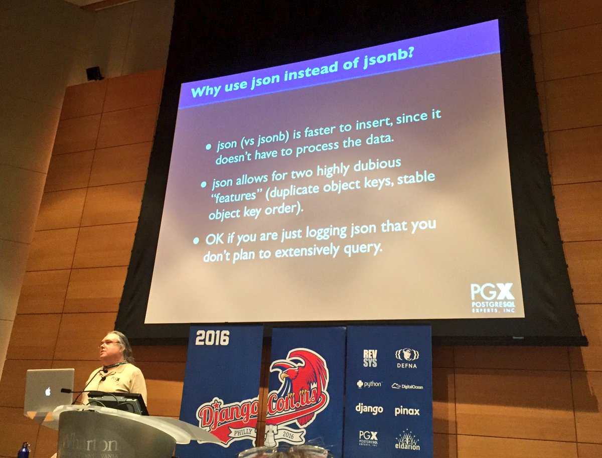 SuperOlgaA's tweet image. Why #json instead of #jsonb at #postgres talk @djangocon #djangocon