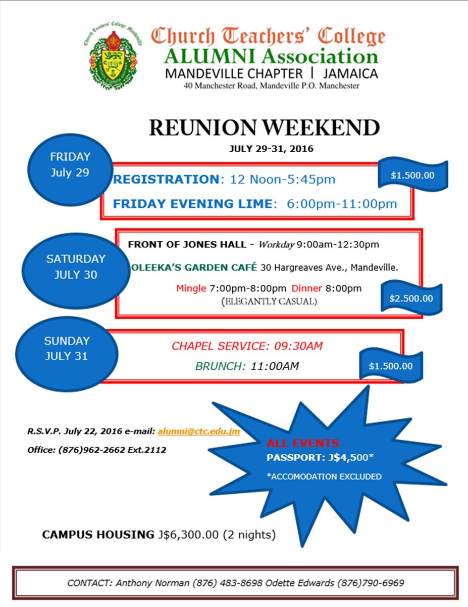 CTC Alumni Association presents its annual Reunion Weekend. JULY 29-31, 2016.