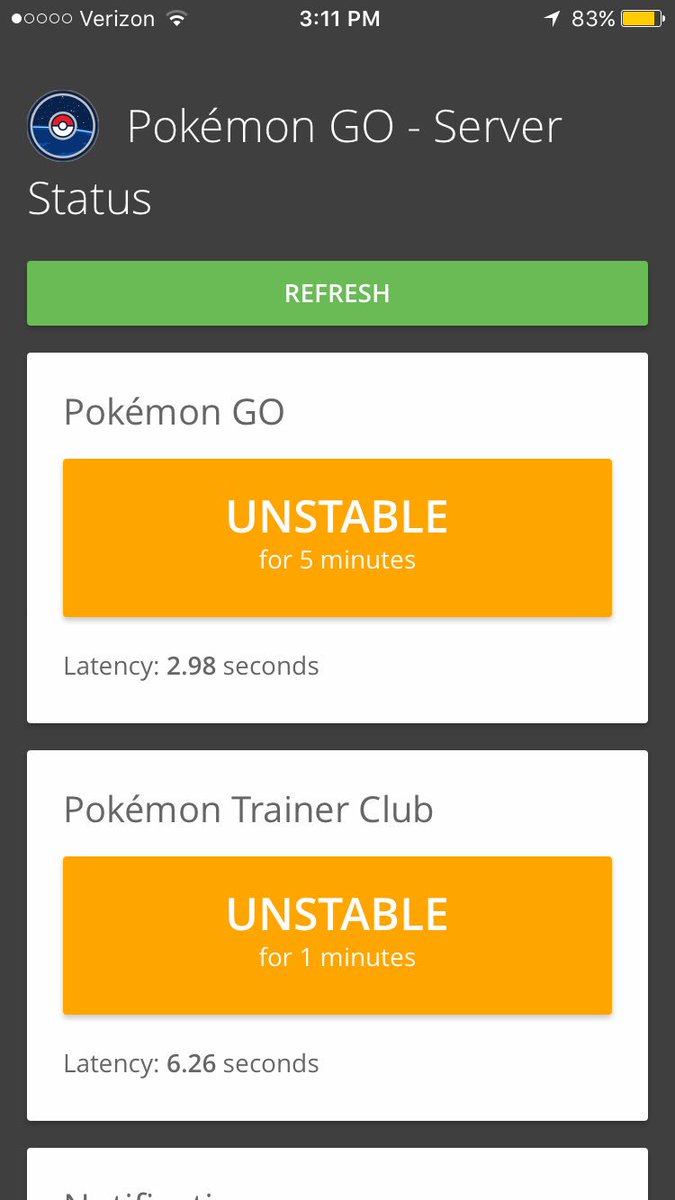 GoPokemonStatus's tweet image. #PokemonGo Server Status: UNSTABLE